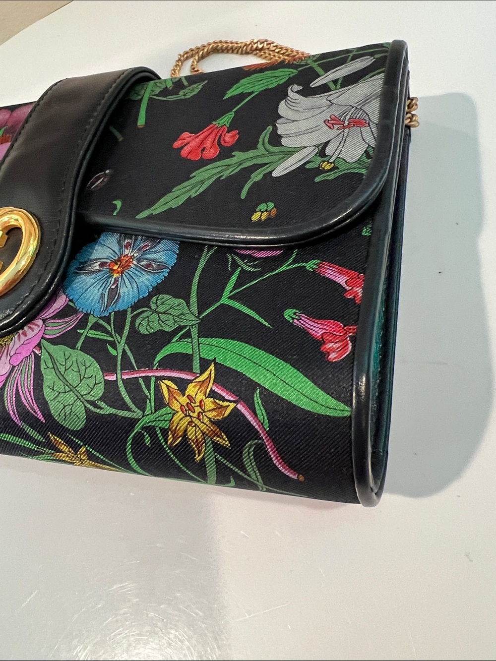 Gucci Navy Floral GG Marmont Chain Crossbody Bag with COA - Picture 11 of 15
